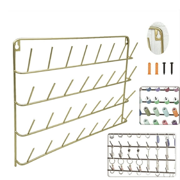 Soumake Thread Spool Rack Wall Storage Holder Rustproof Corrosion Resistant Wall Mount Thread Spool Holder Earrings Necklaces Organizer