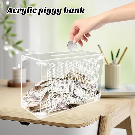 Soumake Transparent Acrylic Money Box with Counter 5000USD Saving Goal Kids Adults Clear Piggy Bank Coin Cash Container Money Saving Challenges Box Boys Girls Gift