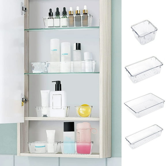 Soumake Transparent Drawer Storage Box Clear Acrylic Drawer Organizer Drain Holes Drawer Storage Tray Stackable Storage Bin