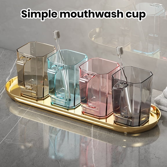 Soumake Transparent Plastic Mouthwash Cup With Handle Odor-Free Rinse Cup Easy To Clean Burr-Free Dental Cup Toothbrush Holder For Home Bathroom Travel