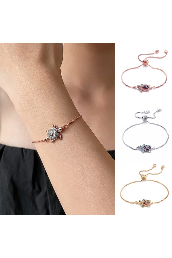Turtle Bracelet Adjustable Shiny Colorful Rhinestones Sparkling Geometric Decorative Gift Women Girls Sea Turtle Bracelet Dainty Jewelry for Dating