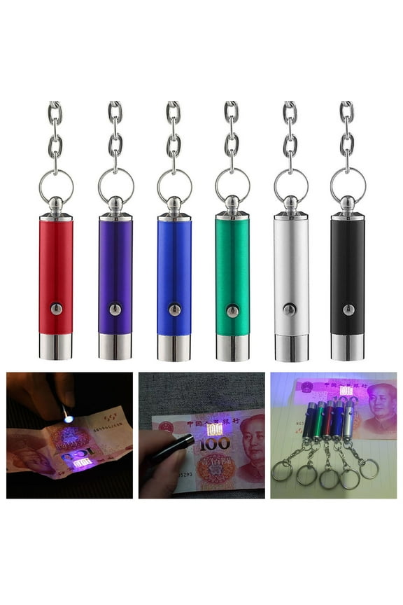 UV Flashlight Keychain Mini Battery Operated Portable Multifunctional Anti-fake Money Detection Metal Black Lamp Torch Key Ring Backpack Supplies