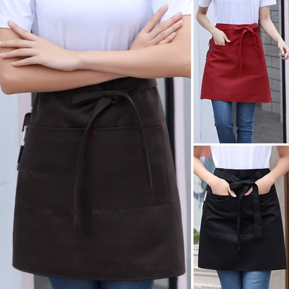 Soumake Unisex Waterproof Half Apron with 2 Pockets Waitress Chef Waist Apron Resistant Restaurant Cafe Lace-up Short Apron