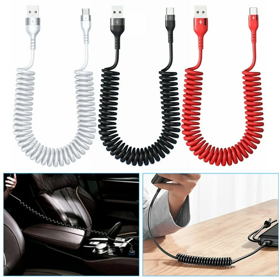 Soumake Usb To Usb C Coiled Cable Retractable Car Charger Cord For Iphone For Android Data Transfer Spring Design 5A Fast Charging Cable