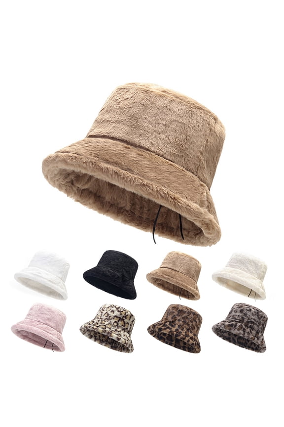 Winter Warm Thickened Plush Bucket Hat Super Soft Adjustable Windproof Versatile Leopard Cap Women Headwear
