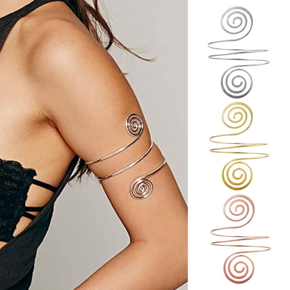 Soumake Women Armlet Punk Style Adjustable Multi-layer Pattern Spiral Armband Decoration Alloy Jewelry Upper Arm Bracelet Armlet Bangle Fashion Jewelry