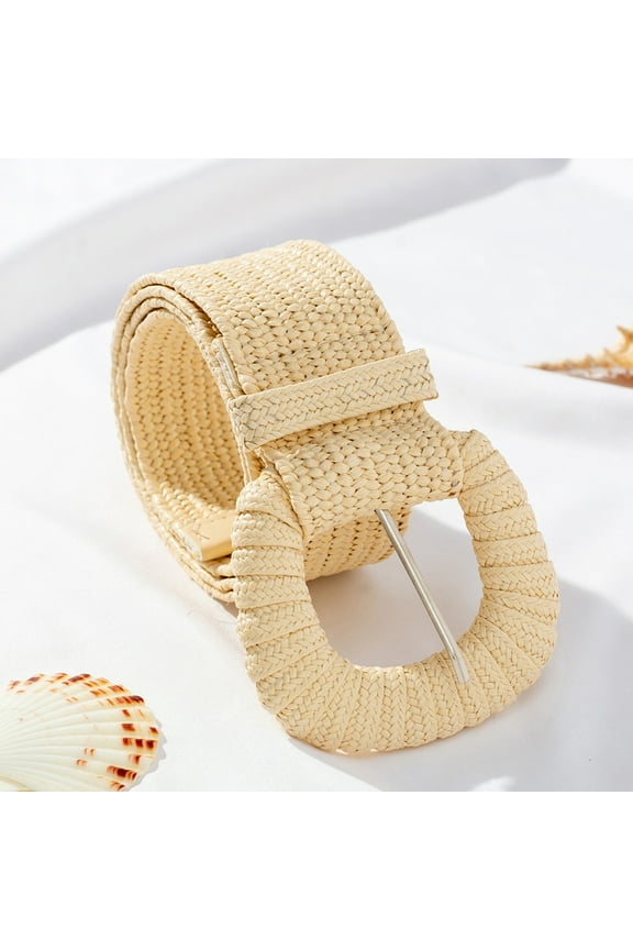Women Belt Elastic Straw Woven Wide Belt Solid Color Dress Jeans Boho Stretchy Ladies Casual Belt Clothing Accessory
