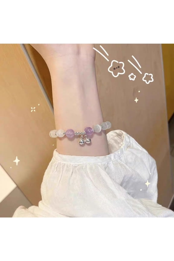 Women Bracelet Glass Beads Little Bell Pendant Smooth Elastic Rope Adjustable Gradient Faux Opal Lady Wrist Jewelry Birthday Gift