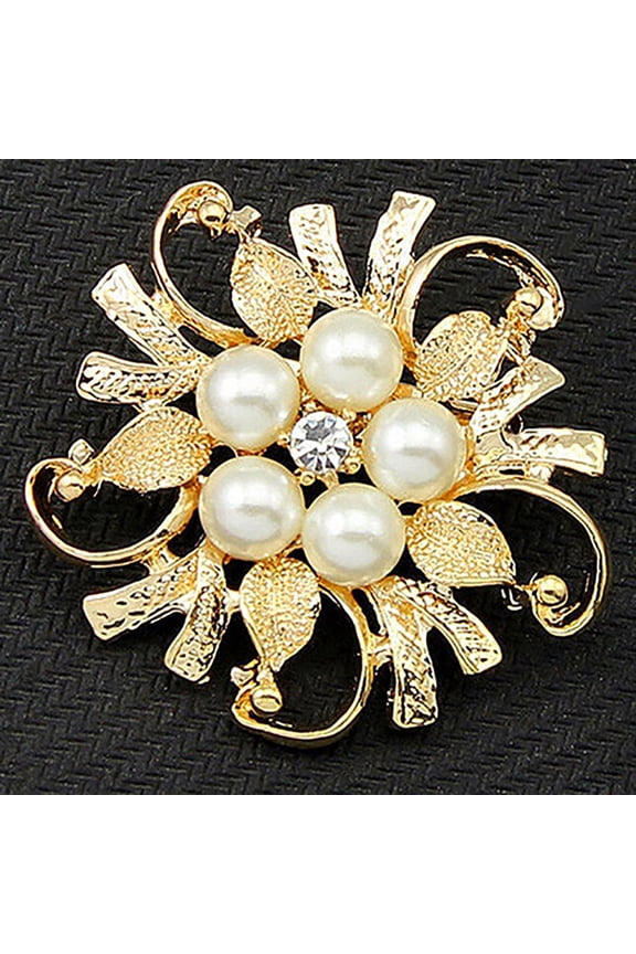 Women Breastpin Elegant No Deformation Flower Rhinestone Faux Pearl Brooch Pin For Party Dating Fashion