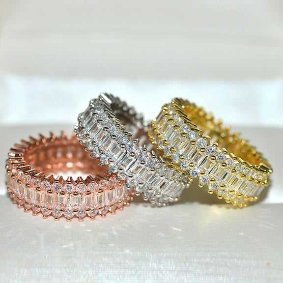 Soumake Women Creative Sparkling Cubic Zirconia Inlaid Wide Band Rings Jewelry Gift