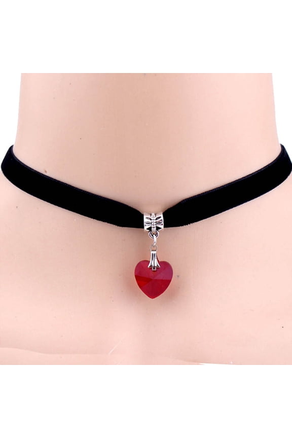 Women Gothic Heart Rhinestone Pendant Velvet Choker Short Necklace Jewelry Gift Fashion