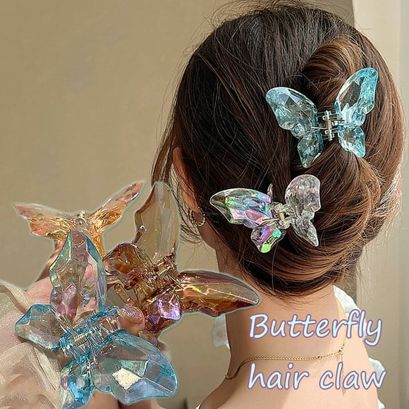 Soumake Women Hair Clip Butterflies Transparent Strong Claw Faux Crystal Headdress Women Hair Catch Clamp Hair Accessories