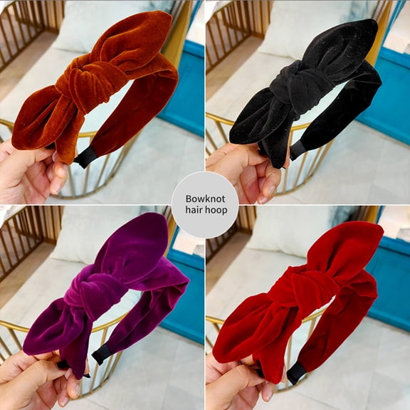 Soumake Women Hairband Rabbit Ears Elegant Retro Velvet Wild Gift Headwear Solid Color Bowknot Ladies Hair Hoop Hair Accessories