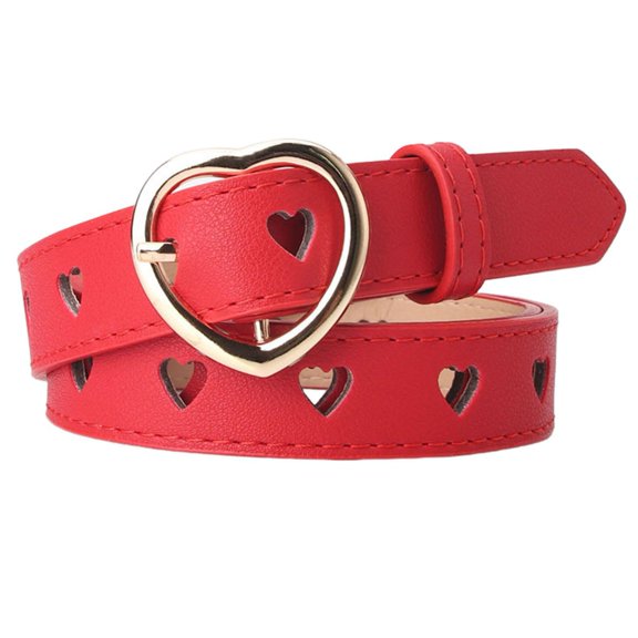 Soumake Women Heart-shaped Buckle Belt Heart Hollow Design Waistband Faux Leather Adjustable Length Belt Fashion Accessories