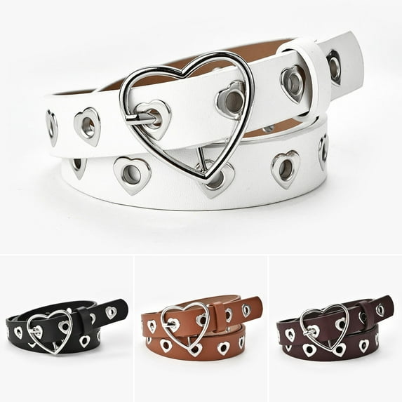 Soumake Women Jeans Belt Heart-Shaped Buckle Hollow Decorative Belt Adjustable Length Multi Holes Design Faux Leather Waistband
