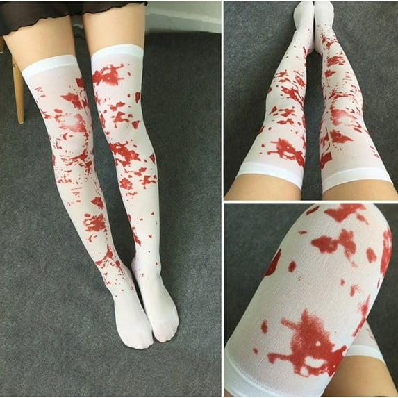 Soumake Women Over The Knee Socks Blood Stained Bloody Socks Halloween Party Costume