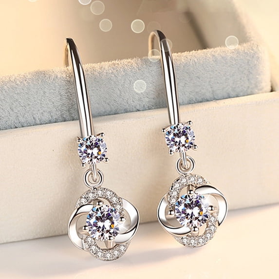 Soumake Women Rhinestone Cubic Zirconia Tassel Four-Leaf Clover Hook Earrings Jewelry Fashion