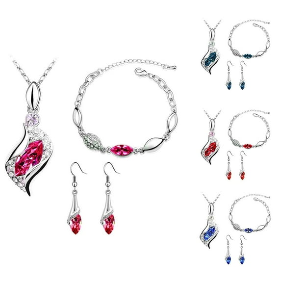 Soumake Women Rhinestone Geometric Pendant Necklace Bracelet Hook Earrings Jewelry Set Fashion