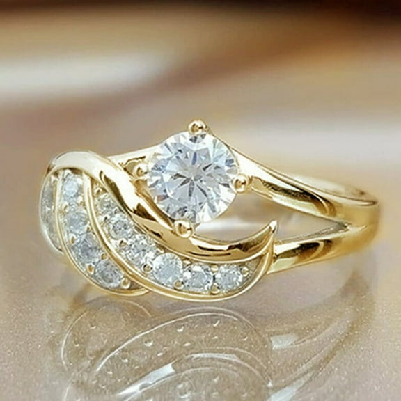 Soumake Women Ring Cubic Zirconic Inlaid Round Alloy Angel Wing Shape Wedding Ring Proposal Ring Fashion