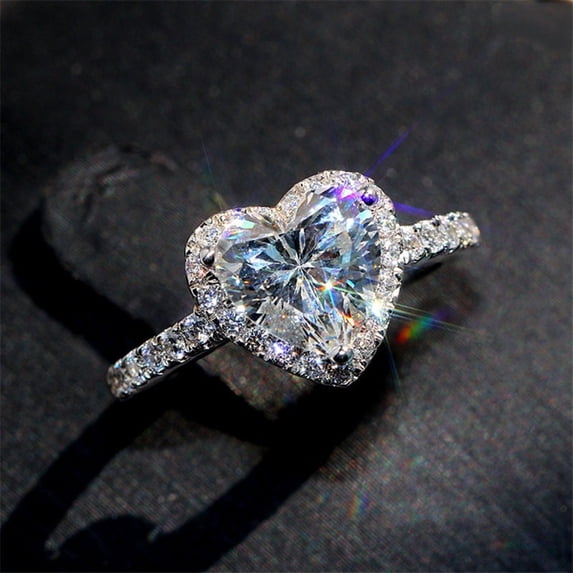 Soumake Women Ring Heart Shape Rhinestones Jewelry Electroplating Fashion Appearance Finger Ring for Wedding