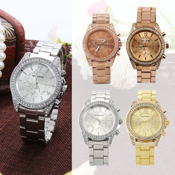 Soumake Women'S Fashion Shiny Rhinestone Stainless Steel Analog Quartz Wrist Watch Fashion