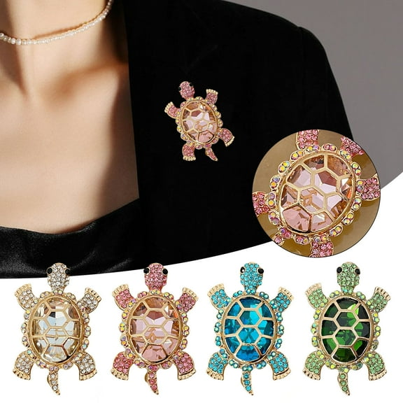 Soumake Women Turtle Brooch Rhinestone Anti-Slip Faux Crystal Wear-Resistant Suit Coat Collar Hat Scarf Decoration Clothes Pin Prom Party Garment Jewelry