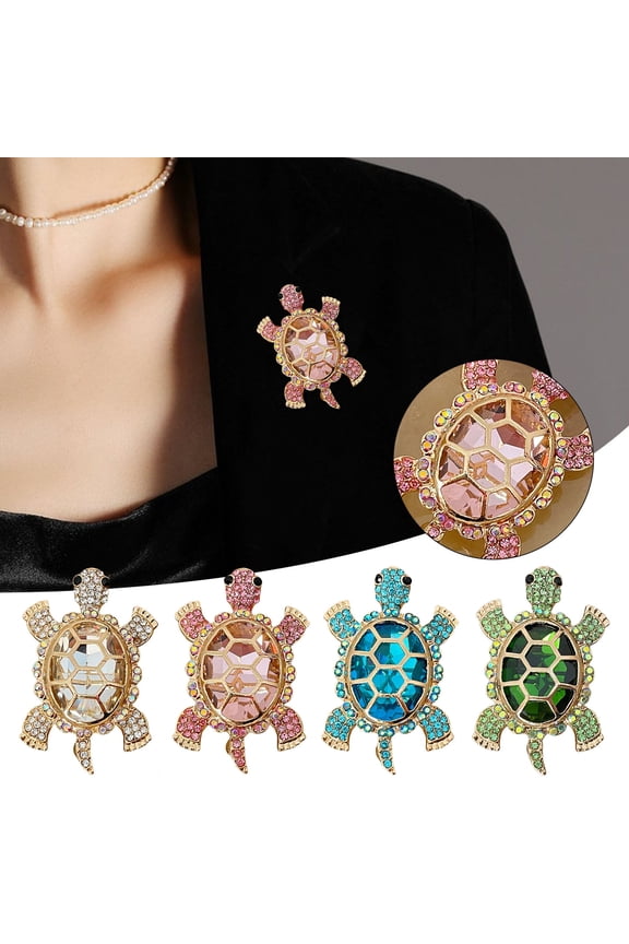 Women Turtle Brooch Rhinestone Anti-Slip Faux Crystal Wear-Resistant Suit Coat Collar Hat Scarf Decoration Clothes Pin Prom Party Garment Jewelry