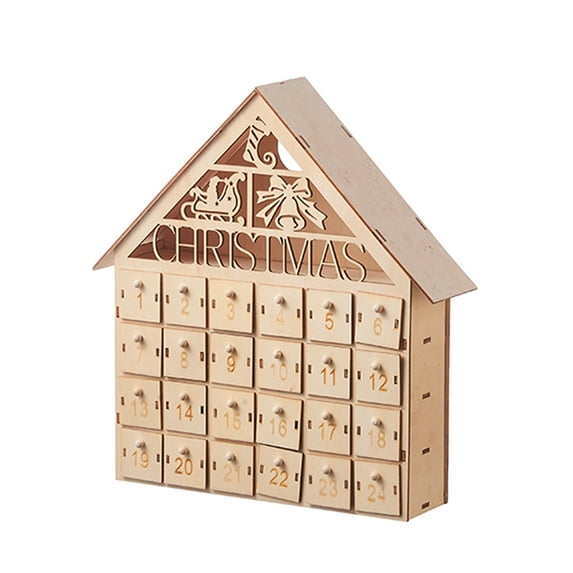 Soumake Wooden Christmas Advent Calendar with 24 Empty Storage Drawers House Shape Christmas Countdown Calendar Home Decor