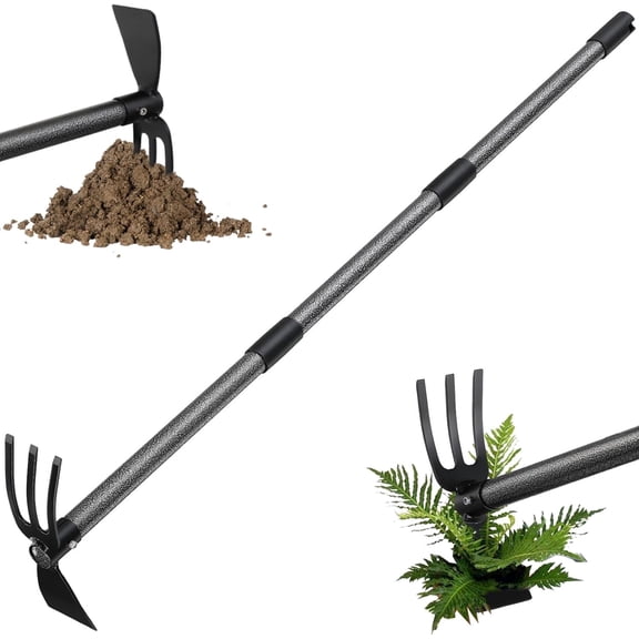 Soumns Hoe Cultivator 2 in 1 Garden Tools, Weeding Tool, 62 inch Weeder Hand Tiller Weeding Rake for Yard Lawn Gardening Digging Planting