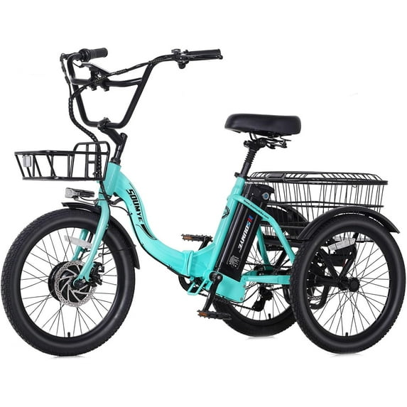 Soumye Electric Tricycle for Adults,20" Folding Electric Trike,3 Wheels Electric Bicycle Bikes, 350W Step-Thru Etrike with 374WH Removable Battery and Large Basket for Women Men