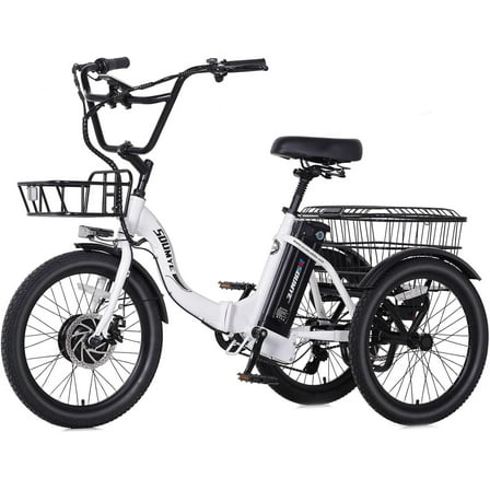Soumye Electric Tricycle for Adults,20" Folding Electric Trike,3 Wheels Electric Bicycle Bikes, 350W Step-Thru Etrike with 374WH Removable Battery and Large Basket for Women Men