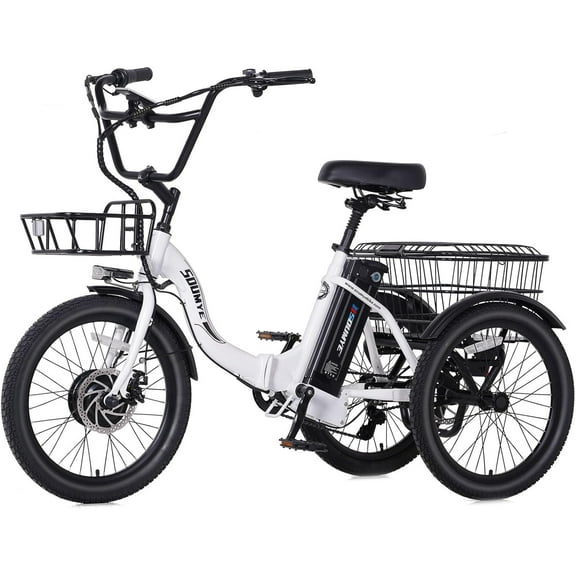 Soumye Electric Tricycle for Adults,20" Folding Electric Trike,3 Wheels Electric Bicycle Bikes, 350W Step-Thru Etrike with 374WH Removable Battery and Large Basket for Women Men