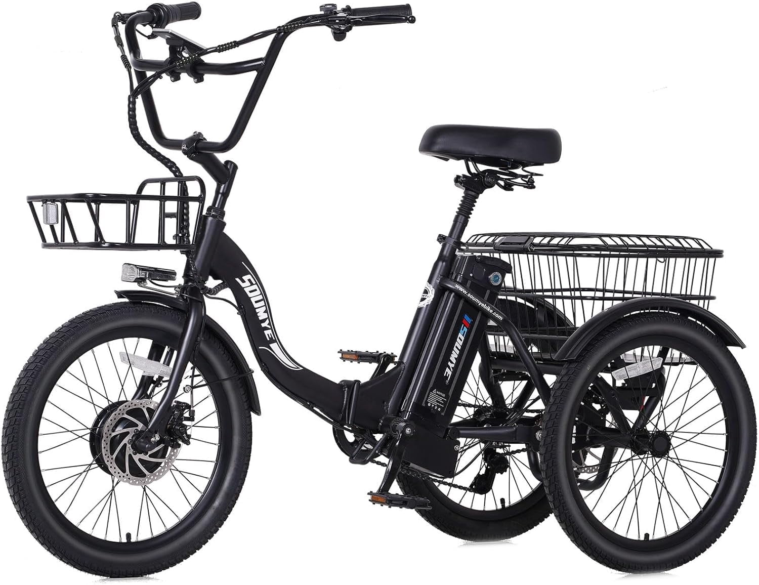 Soumye Electric Tricycle for Adults,20" Folding Electric Trike,3 Wheels Electric Bicycle Bikes, 350W Step-Thru Etrike with 374WH Removable Battery and Large Basket for Women Men