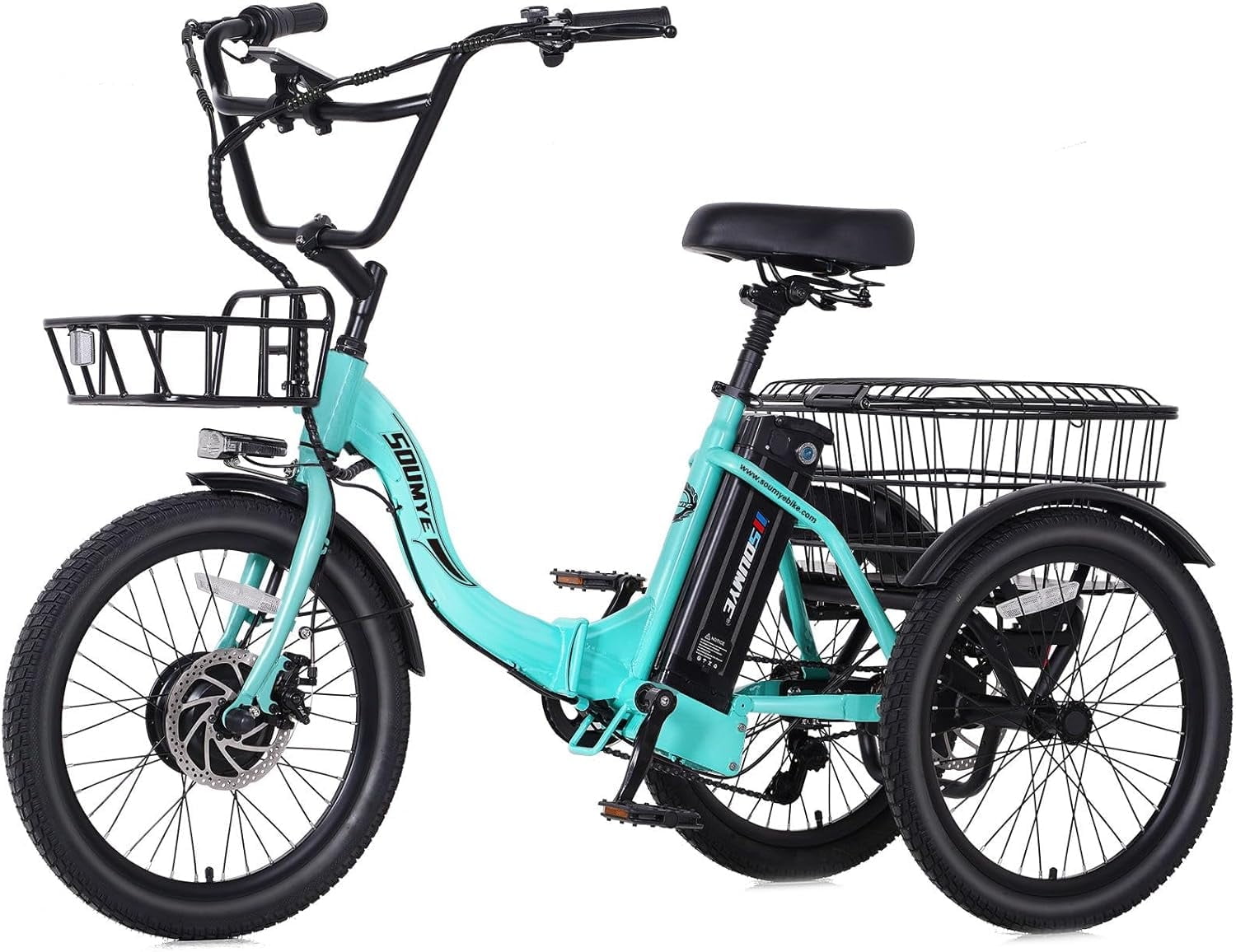 Soumye Electric Tricycle for Adults,20" Folding Electric Trike,3 Wheels Electric Bicycle Bikes, 350W Step-Thru Etrike with 374WH Removable Battery and Large Basket for Women Men