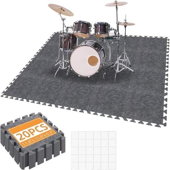 Sound Absorbing Interlocking Floor Mats, High Density Piano Carpet Drum Rug, Non-Slip Anti Vibration Soundproof Pads, Grey