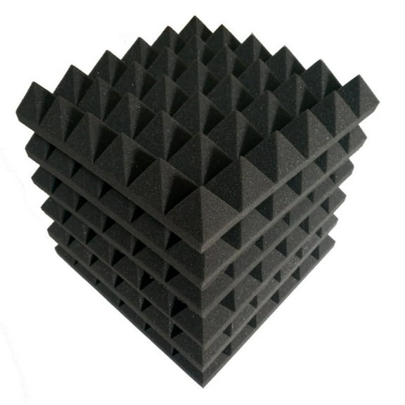 Sound Absorbing Noise Dampening Acoustic Panel Wall Treatment 3" x 12" x 12", Black Pyramide, 12-pack