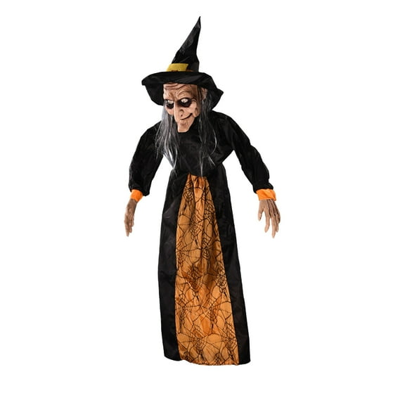 Sound Activated Animated Witch Prop, Scary Talking Glowing Haunted Decoration, Indoor Outdoor Party Yard Porch Decor