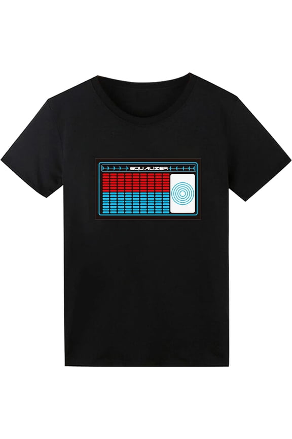 Sound Activated LED Light Up Rave Graphic T-Shirt Unisex Black Crew Neck Glow In The Dark Party Tee For Men Women