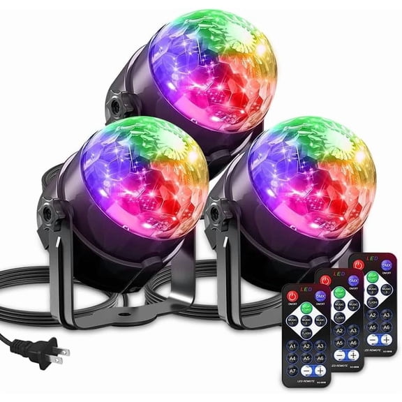 Sound Activated Party Lights with Remote Control Dj Lighting, Disco Ball Light Projected Effect Dancing Lights, Strobe Lamp for Parties Supplies Birthday Christmas Bar KTV Decorations -3-Pack