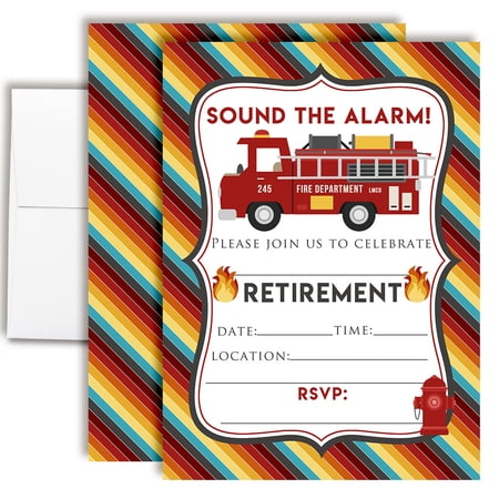 Sound the Alarm Fireman & Fire Fighter Retirement Party Invitations – 20 Fill In the Blank Invites with Envelopes – 5x7 Retirement Party Invites for Women Men, Retirement Invites by Amanda Creation
