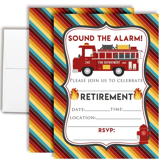 Sound the Alarm Fireman & Fire Fighter Retirement Party Invitations 20 Fill In the Blank Invites with Envelopes 5x7 Retirement Party Invites for Women Men, Retirement Invites by Amanda Creation