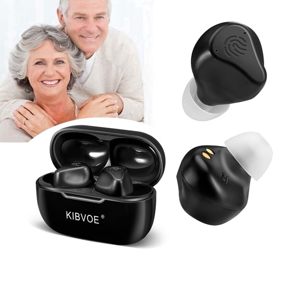 KIBVOE Rechargeable Hearing Aids for Seniors & Adults, Noise Cancelling Digital Personal Hearing Aids with Portable Charging Case- Black