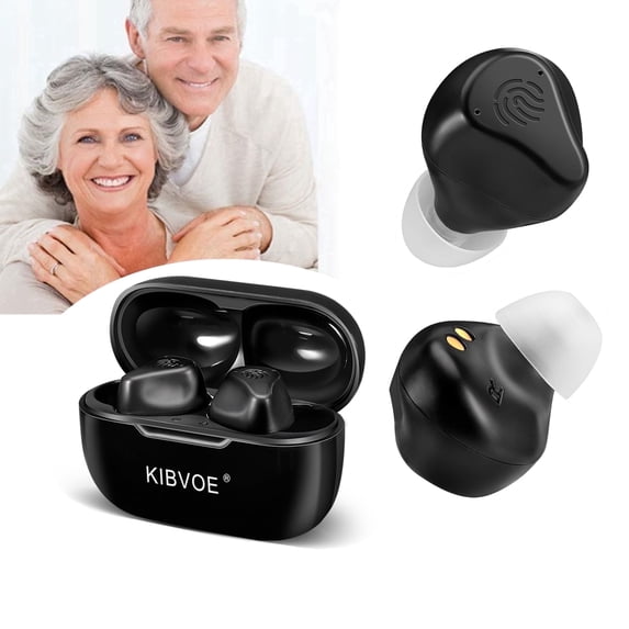 KIBVOE Rechargeable Hearing Aids for Seniors & Adults, Noise Cancelling Digital Personal Hearing Aids with Portable Charging Case- Black