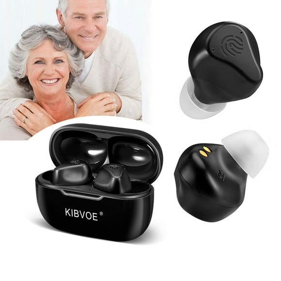 Sound Amplifiers for ears , Rechargeable Digital Mini Personal Sound Amplifiers TV Earbuds with Portable Charging Box, Suitable for Adults, Elderly, Black