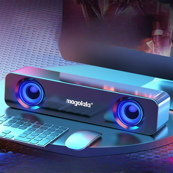 Sound Bar - 10.23x2.36x2.16in Wired Computer Speakers with Stereo Bass, USB and 3.5mm Jacks for Desktop PC Laptop, Compact Audio System