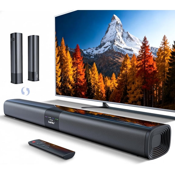 Sound Bar for Smart TV, Detachable Soundbar TV Speaker with Bluetooth/ARC/Optical/AUX Input, Super Diaphragm Driver and 3 Preset Sound Effects for TV/PC/Projector.