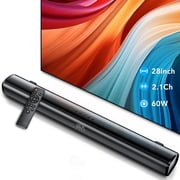 Sound Bar for TV, 60W Soundbar TV Speakers, 2.1 ch Home Theater with Subwoofer Boost, 3 Equalizer Modes, Soundbar for TV/PC/Gaming/Projectors, Bluetooth, OPT, COX, USB & AUX Wall Mountable