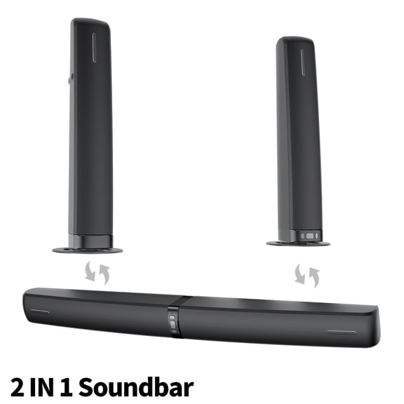 Sound Bar for Smart TV, Soundbar with Wired & Wireless Connect, Auto Volume Boost, ARC/Optical/AUX Cables & Remote, 2in 1 Separable Soundbar Speaker