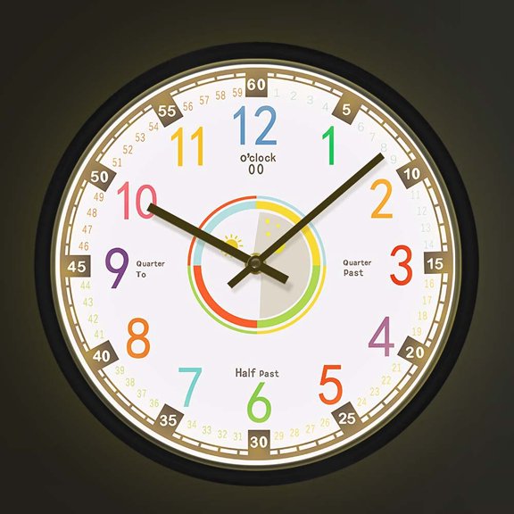 Sound Control LED Lighting Learning Time Educational Wall Clock Metal Frame Silent Timepieces
