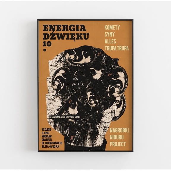 Sound Energy 10 many ears Yellow Music Concert Art Print, Unframed Paper Poster 8x10in